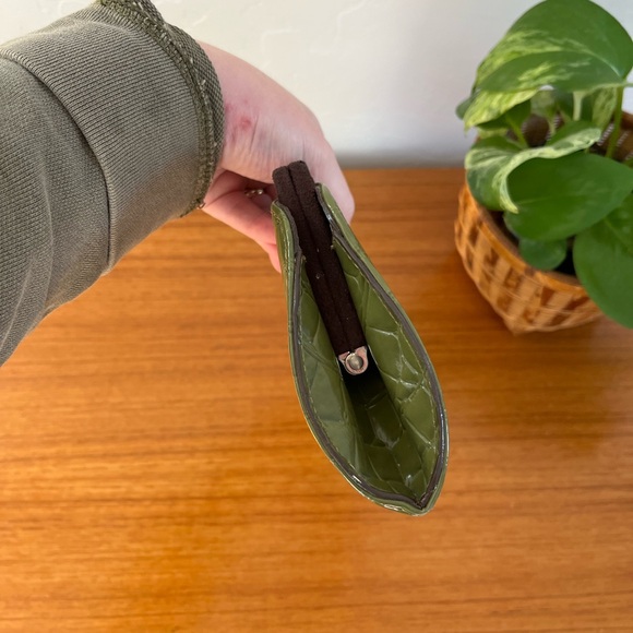 Vintage Green Crocodile and Brown Suede Clutch Purse Faux Leather Handbag - Picture 2 of 8